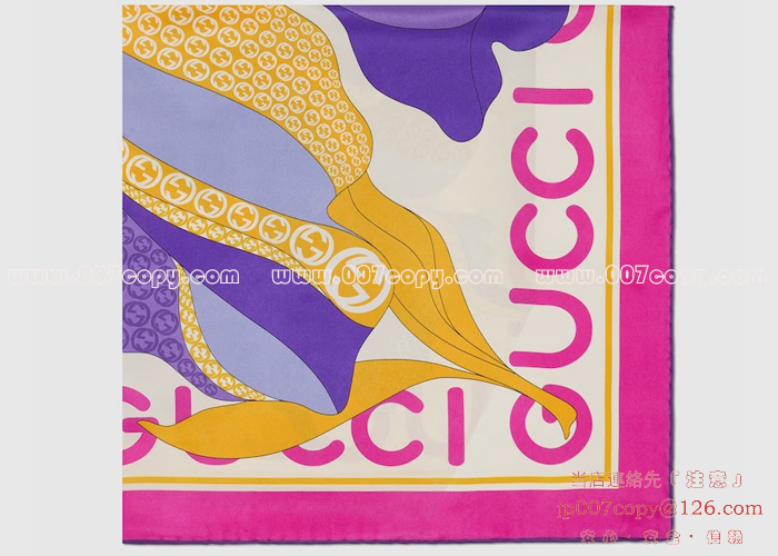 グッチ マフラー 偽物 GUCCI マキシ フラワー プリント シルク