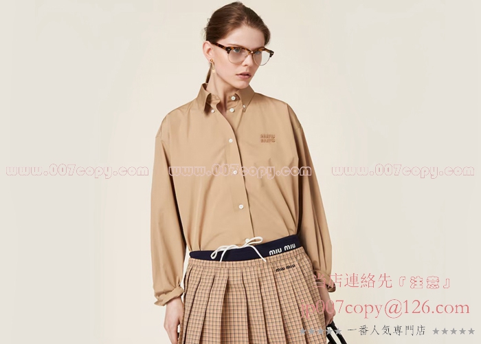 ミュウミュウ 服 スーパーコピー シャツ ポプリン カーキ